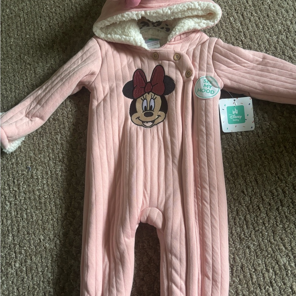 Disney Pink Minnie Mouse Hooded Baby One Piece